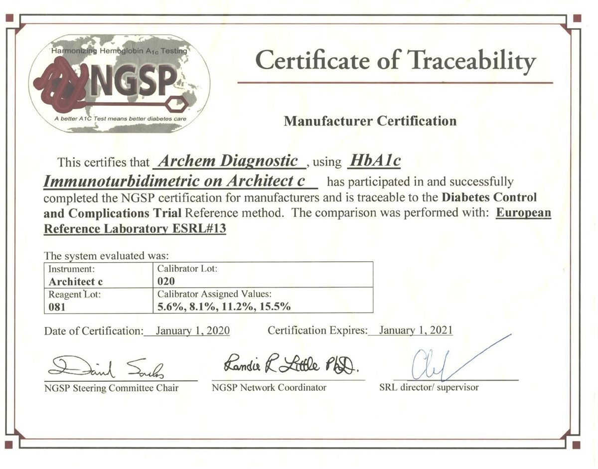 Architect c Serisi HbA1c NGSP Sertifikası