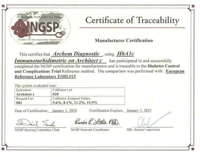 Architect c Serisi HbA1c NGSP Sertifikası
